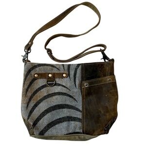 Myra Bag Need Me Crossbody Shoulder Purse Distressed Leather Zebra Multimedia